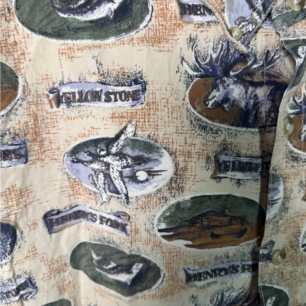 Columbia Yellowstone Wildlife Print Shirt 100% Cotton Vintage Outdoors Size XXL